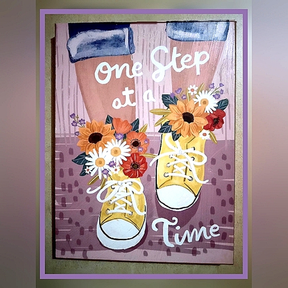 Gorgeous Painted Wooden "One Step At A Time" Picture